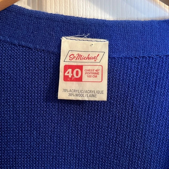 St Michael Vintage 80s Acrylic Long Cardigan Women Royal Blue buttons v neck - Picture 5 of 7